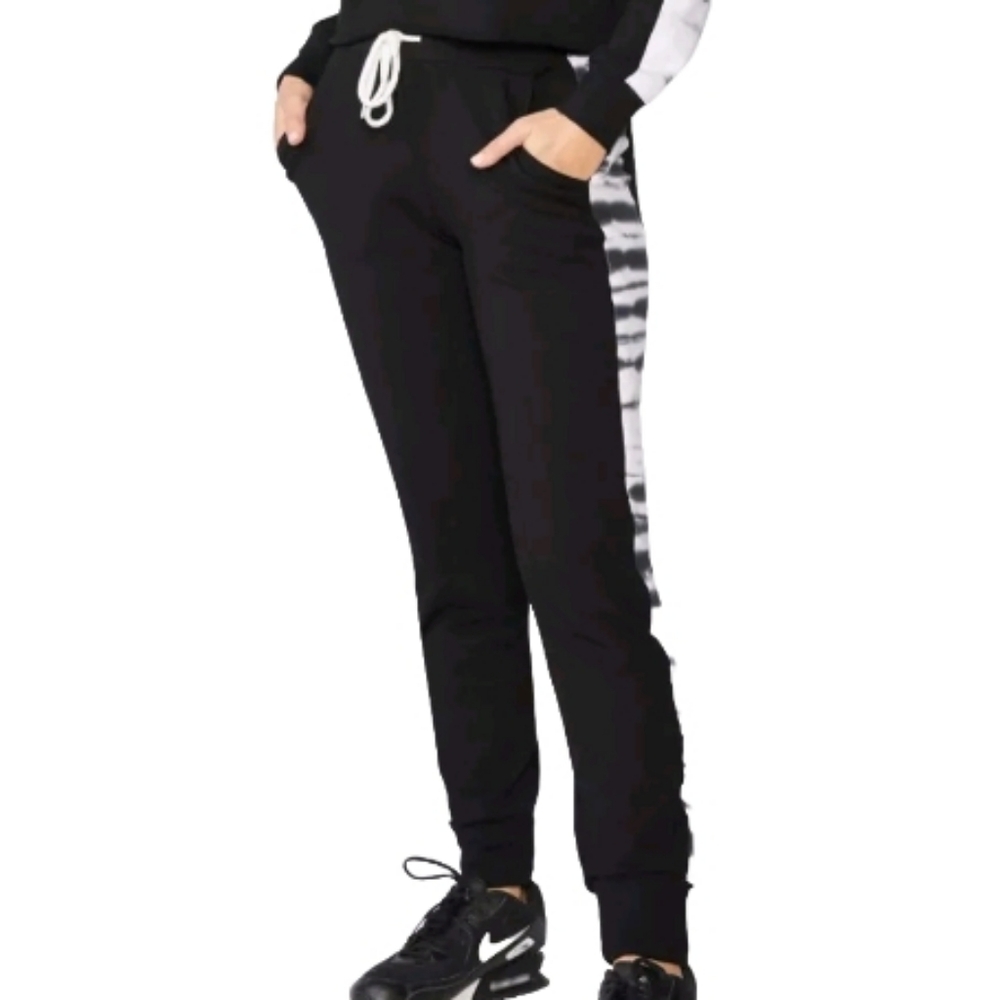 MONROW Sporty Sweatpants w/ Tie-Dye Side Panels in Blk size XS - Picture 1 of 11
